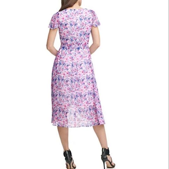 New! DKNY Flutter Sleeve Floral Dress Sz 2 - Picture 3 of 6